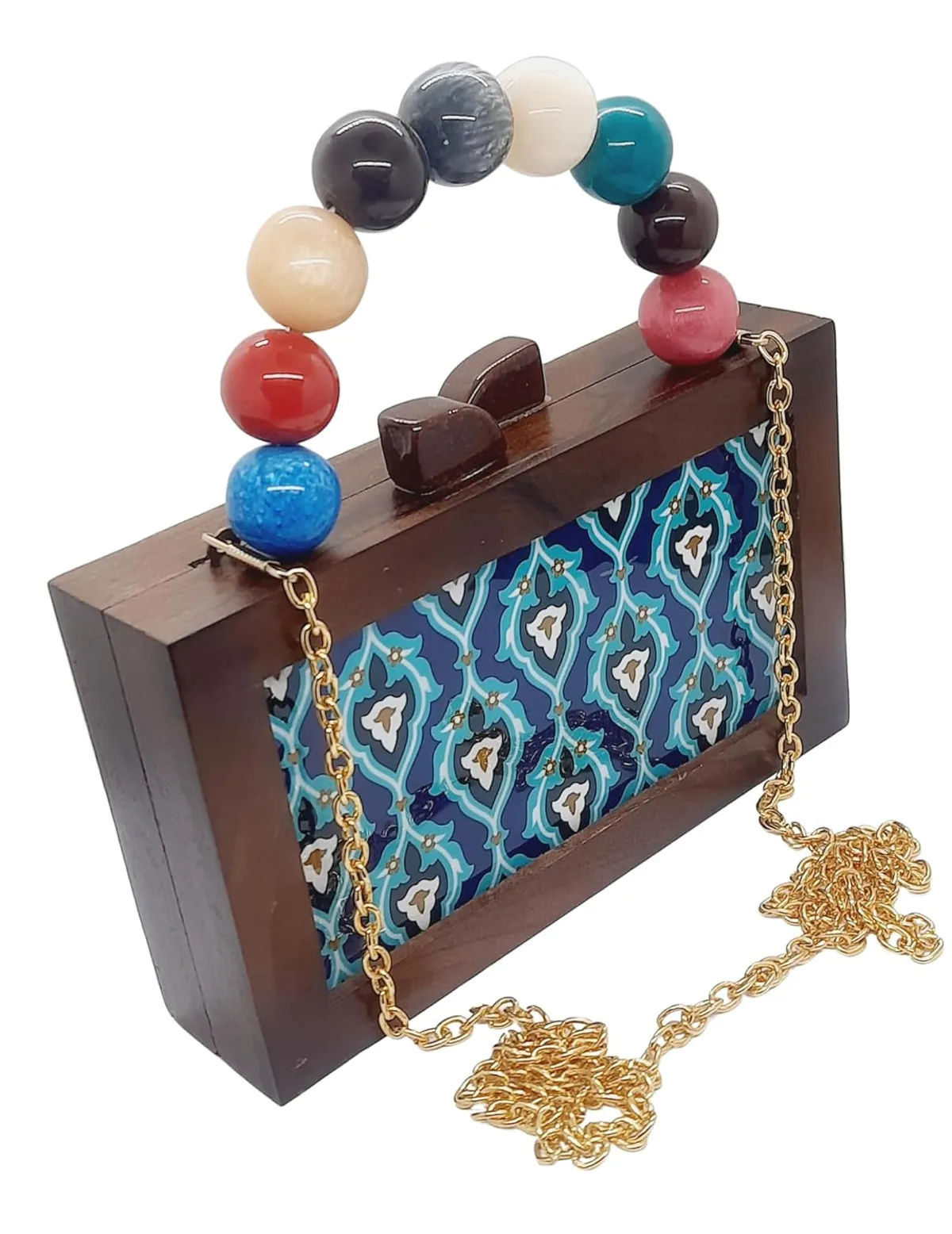 Leela Brown Wooden Slim Rectangular Clutch Bag